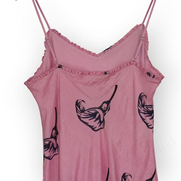 Large Alix of Bohemia Athens Pink Calla Lily Silk Slip Dress Sweetheart Lined - Picture 12 of 16